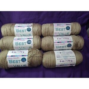6 Skeins, Mary Maxim, "Best Value", Mocha, Premium Acrylic Yarn 665306